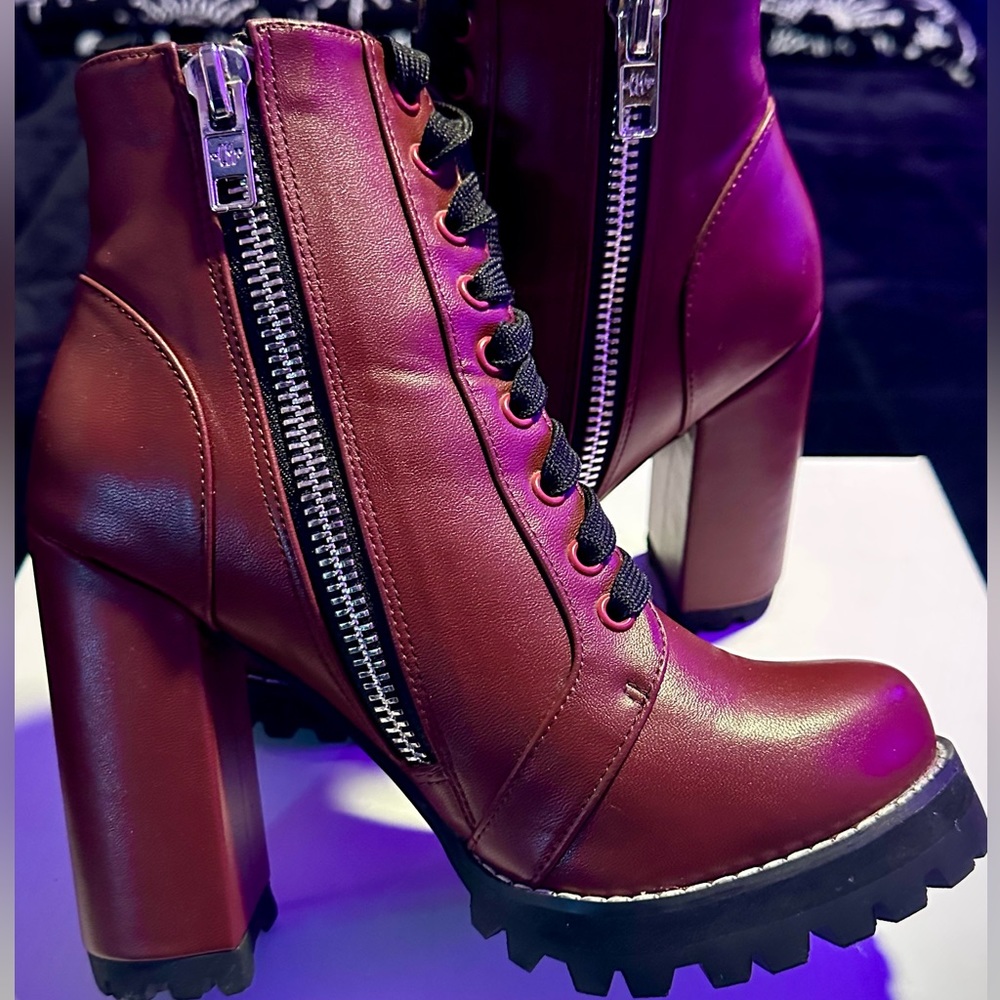 EUC Dolls Kill Current Mood Red Heeled Combat Boots RARE